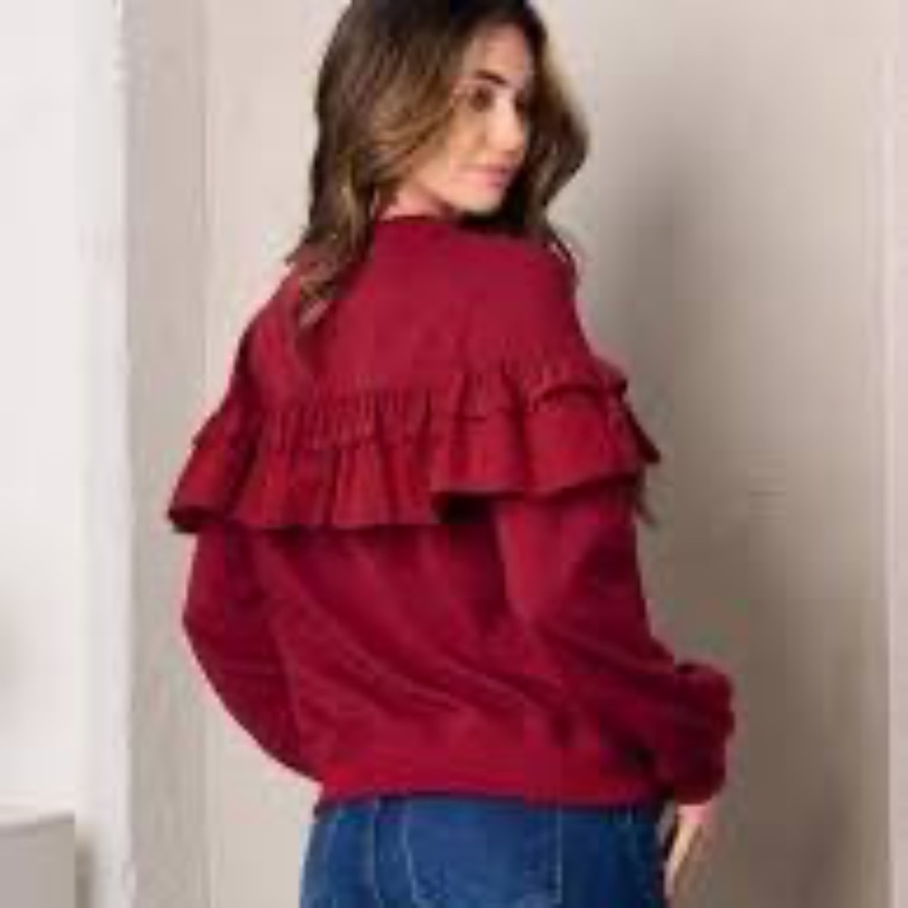 WOMEN'S LONG SLEEVE RUFFLE DETAILED TOP - Picture 2 of 3